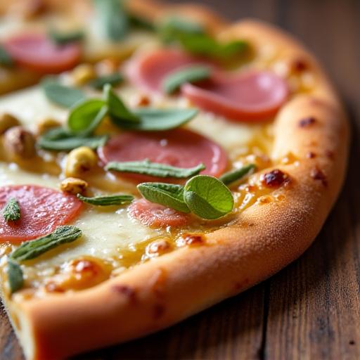 Pizza Oasi con mortadella e pistacchio.